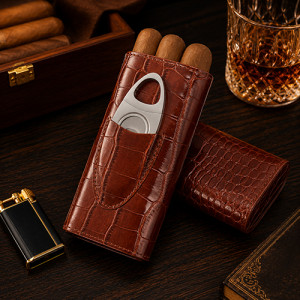 Case Porta 2 Charutos com Cortador Inox Gramado e canela, RS